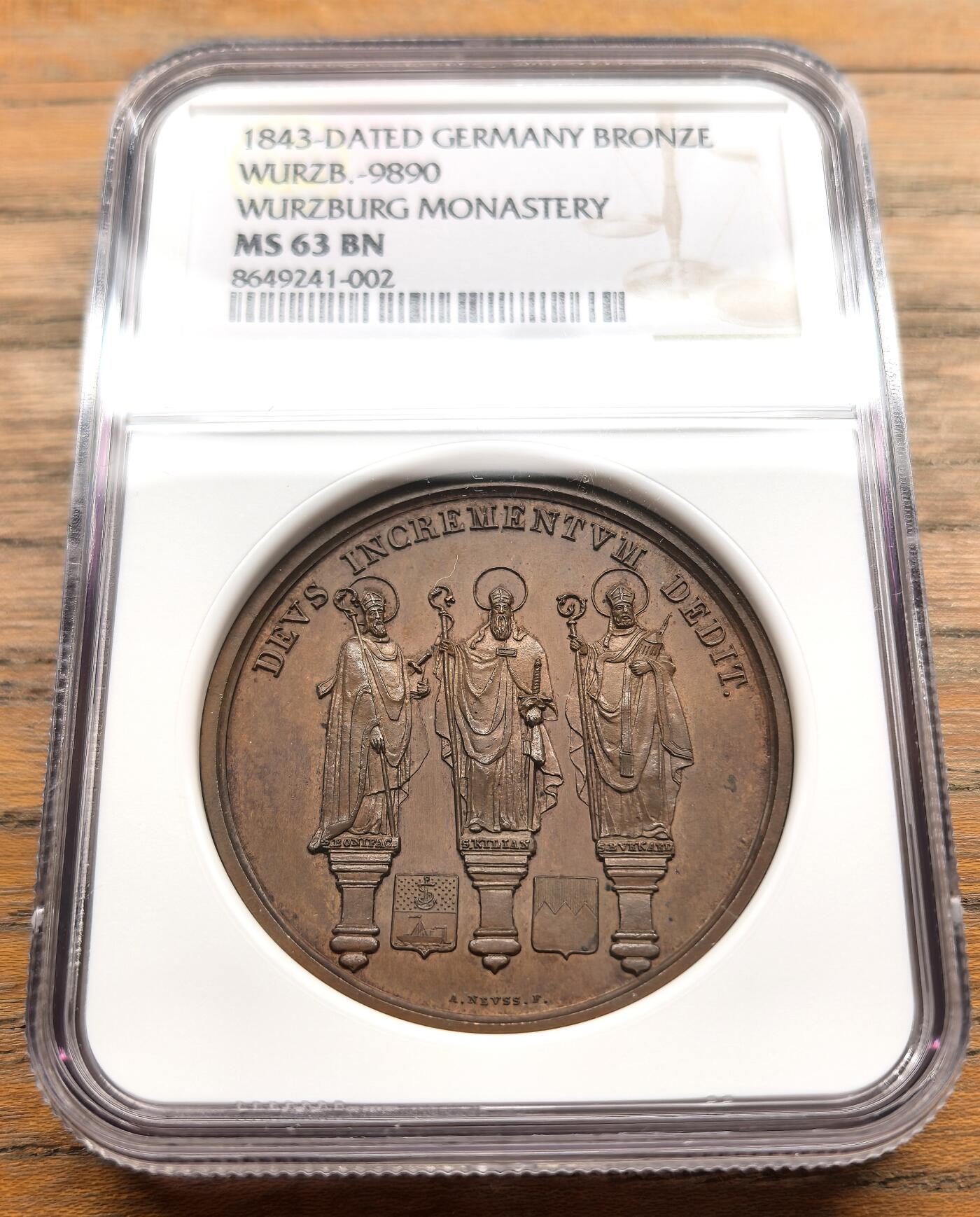 凡希社世界钱币微拍第三百二十二期 1843德国维尔茨堡修道院纪念铜章NGC-MS63