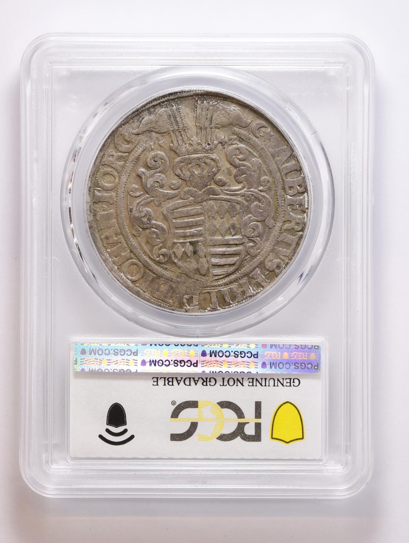 观钱 近现代机制币拍卖No.008（全场顺丰包邮，不区分偏远地区）  1542 年 神圣罗马帝国 曼斯费尔德伯爵戎装骑马像 泰勒 大银币（PCGS Genuine Tooled-VF Detail）欧洲古币中的高端品类，16 世纪德国邦国泰勒币，存世量稀少