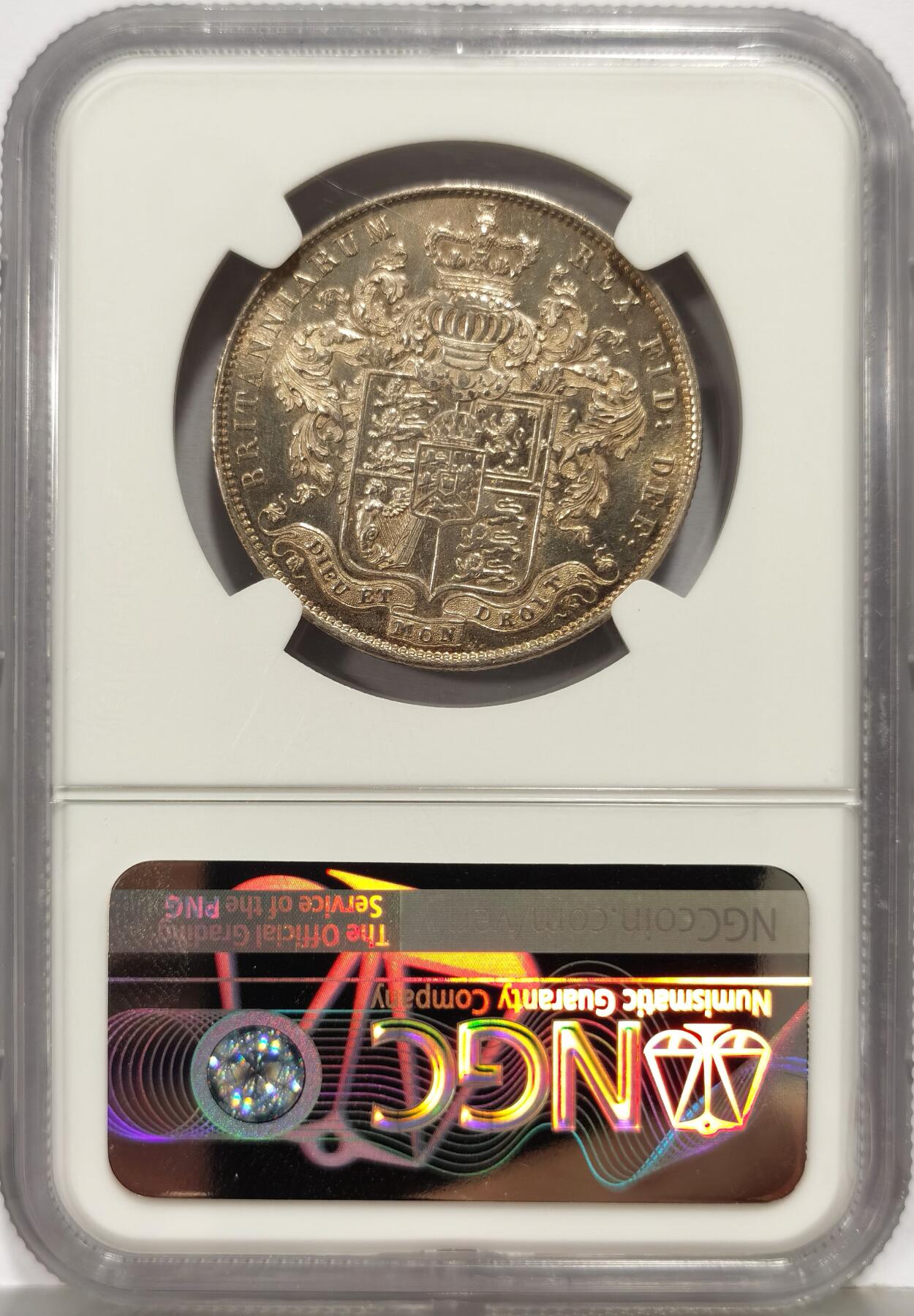 博洋堂世界钱币拍卖第168期（全场包邮） NGC MS61 英国1825年乔治四世半克朗银币 少见年份 原光淡金彩 打制深峻 人像立体 视觉效果极佳