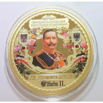 【艺术】德国艺术大章 威廉二世+三皇之年+鹰徽 高浮雕精制彩色超大镀金章70MM 121克 - 【艺术】德国艺术大章 威廉二世+三皇之年+鹰徽 高浮雕精制彩色超大镀金章70MM 121克