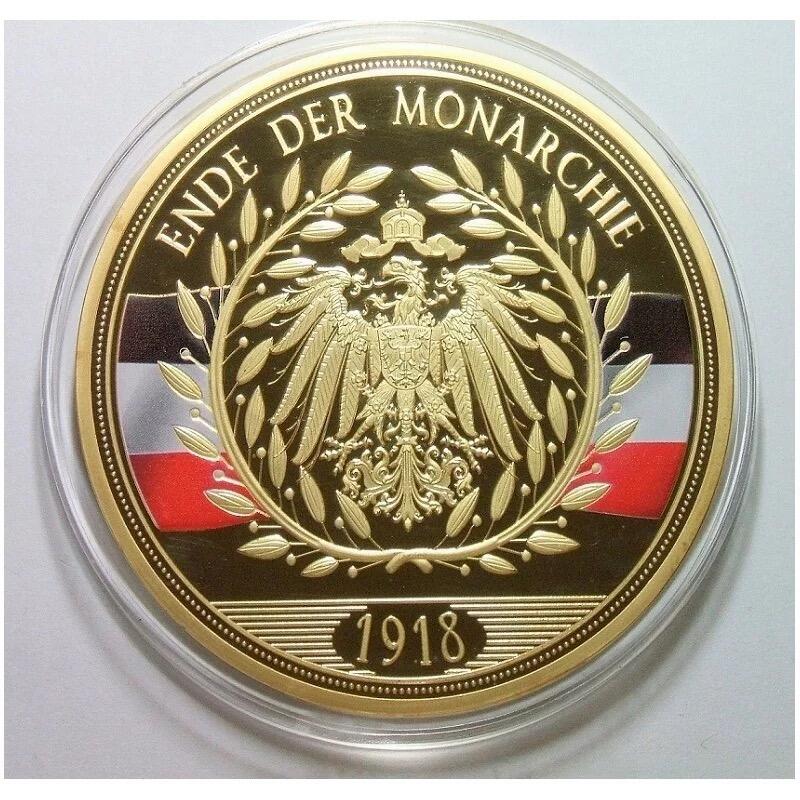 【艺术】德国艺术大章 威廉二世+鹰徽 高浮雕精制彩色超大镀金章 70MM 121克