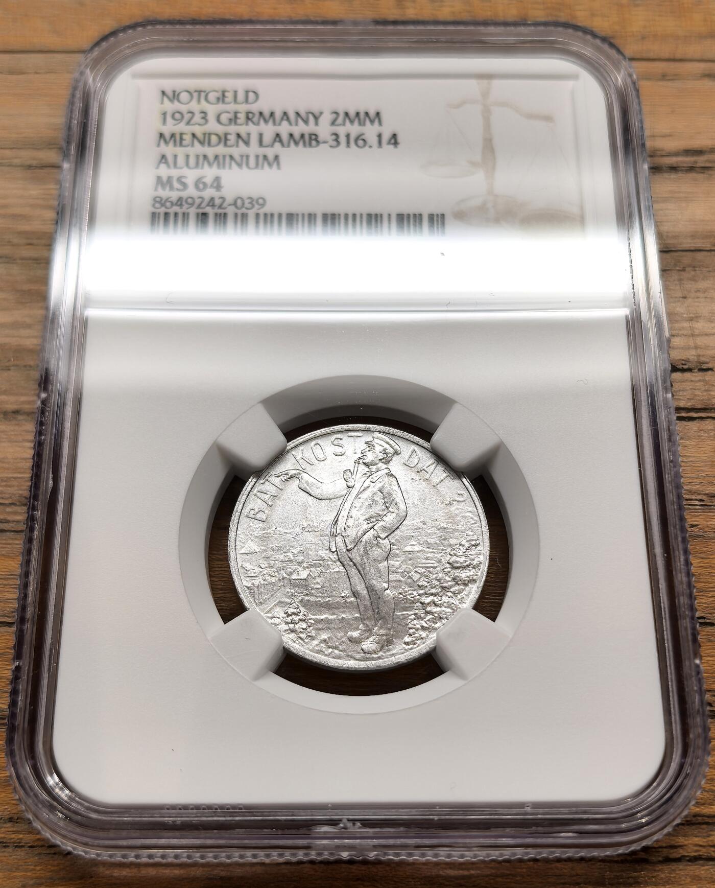 凡希社世界钱币微拍第三百二十二期 1923德紧门登2百万马克铝币NGC-MS64