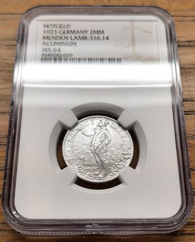 凡希社世界钱币微拍第三百二十二期 - 1923德紧门登2百万马克铝币NGC-MS64