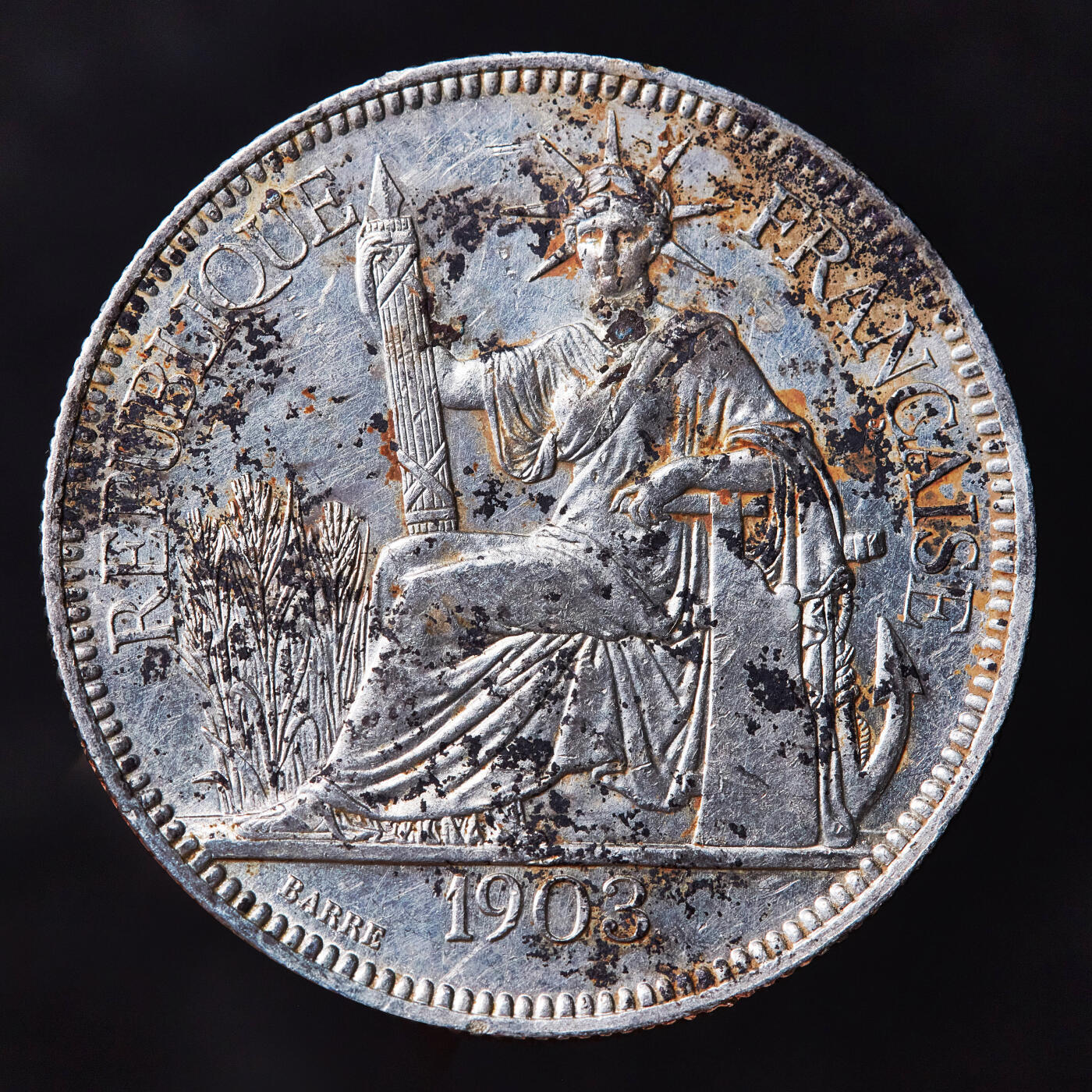 【俄甄集藏】满园春色-2026年(051)04-22星期三 晚 19:30 全场包邮 法属印度支那1903年A版1皮阿斯特坐洋大银币，原光品相，全脸难得