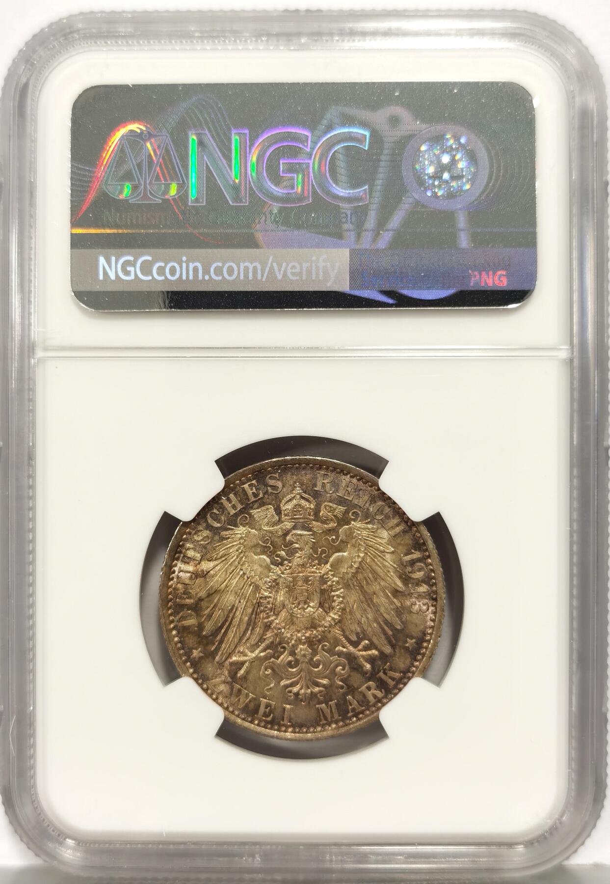 博洋堂世界钱币拍卖第168期（全场包邮） NGC MS64 德国普鲁士1913年威廉二世戎装登基25周年纪念2马克银币