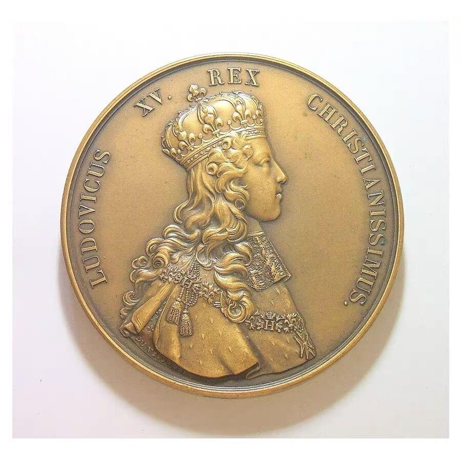 【艺术】法国艺术大章1722年 路易十五加冕仪式高浮雕精制超大铜章 72MM 210克