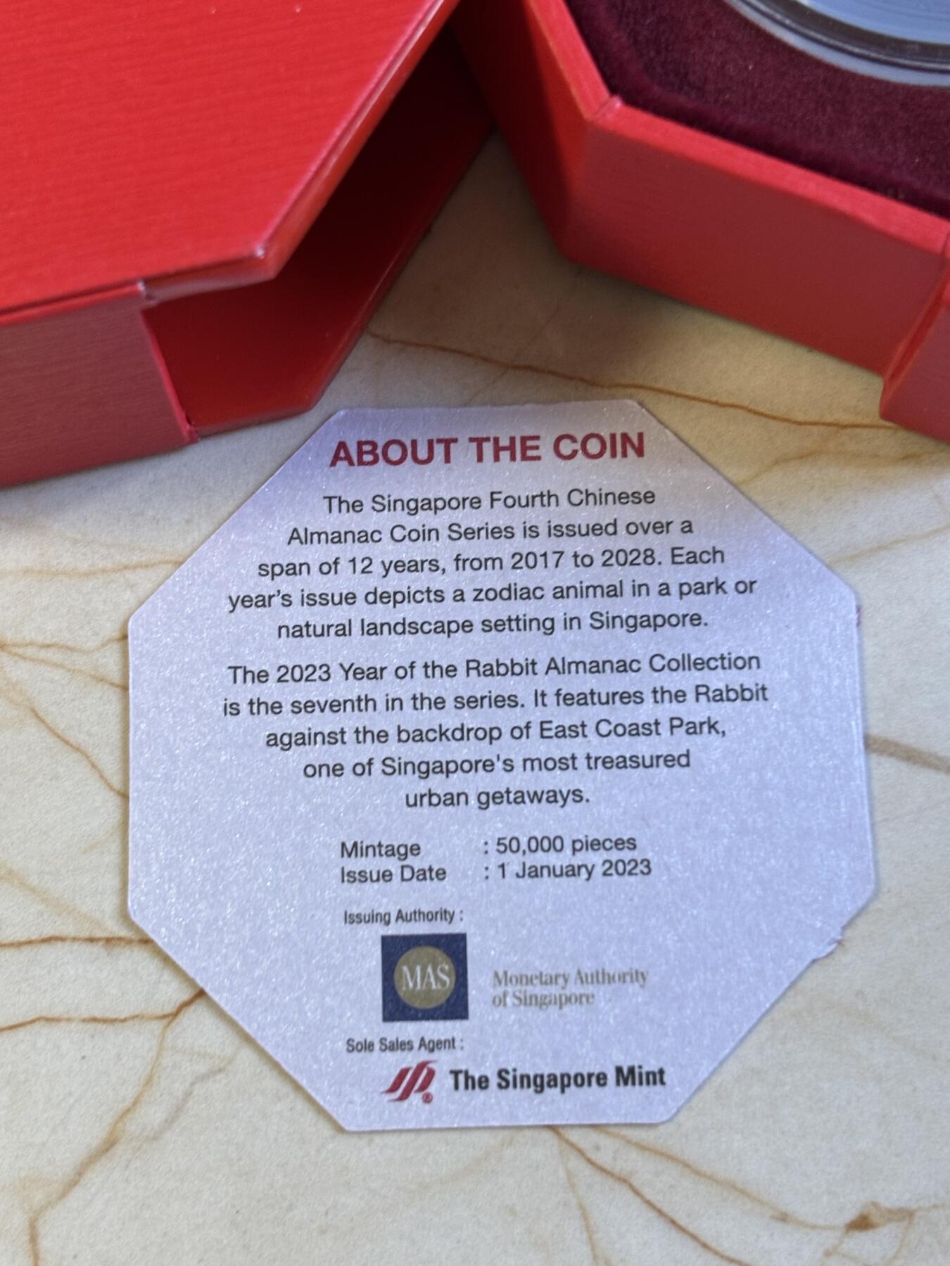 第196期拍卖 新加坡2023年十二生肖兔年铜镍纪念币带盒证书