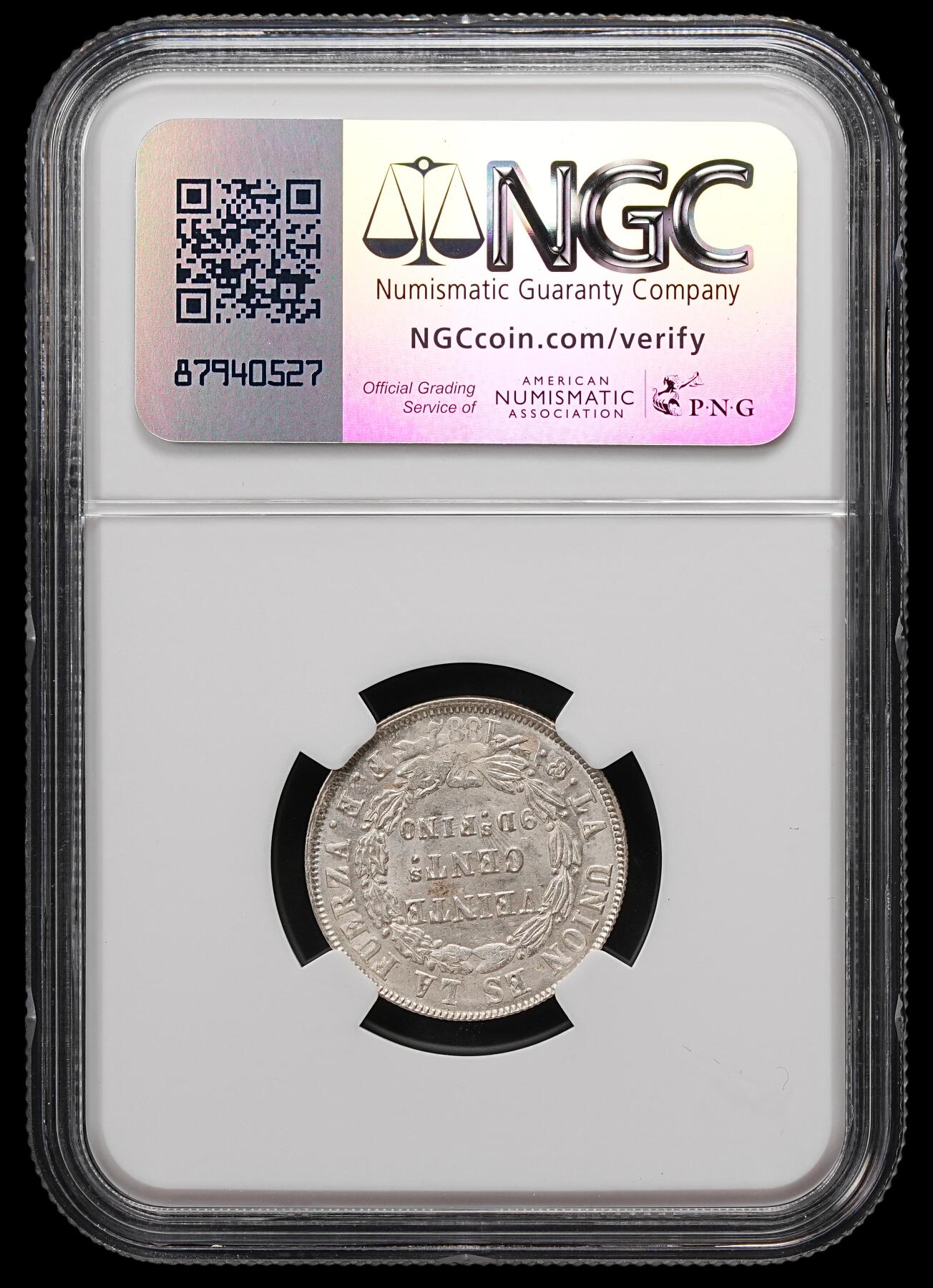 修遠堂世界钱币第111期 NGC MS64 1882年玻利维亚20分银币 少见状态 外网成交价150美金以上