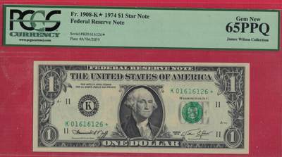 美国1974年1元(圆) 星号补号券(☆号补号券) 朦胧号(无3457) 实物图 UNC - 美国1974年1元(圆) 星号补号券(☆号补号券) 朦胧号(无3457) 实物图 UNC