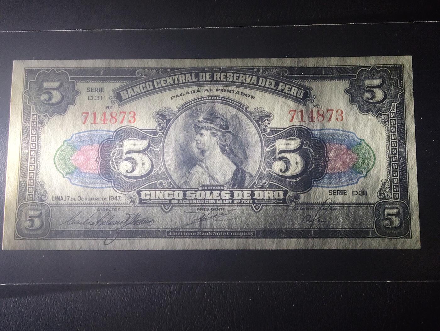 2026四月第二期，总第223期 秘鲁1947年5索尔UNC 早期美钞公司经典设计