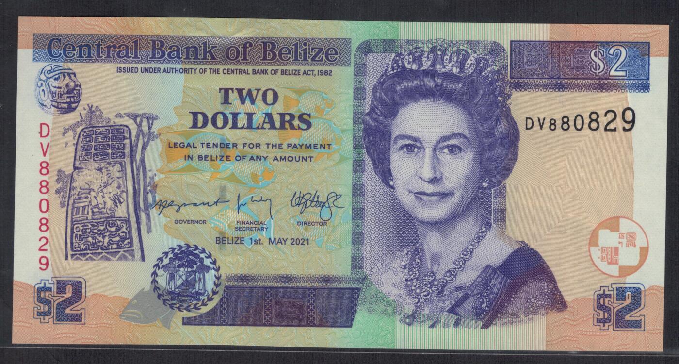 伯利兹(伯里兹)2021年2元 朦胧号(无3457) 实物图 UNC