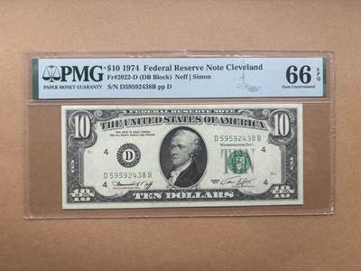 【礼羽收藏】🌏世界钱币拍卖第132期 - 1974版 10美 PMG66E 高分 稀少年份