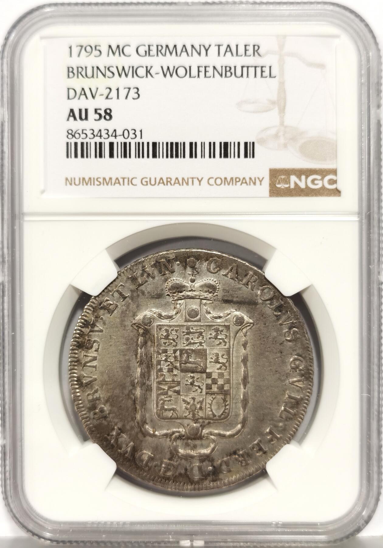 博洋堂世界钱币拍卖第168期（全场包邮） NGC AU58 德国不伦瑞克-沃尔芬堡1795年泰勒大银币