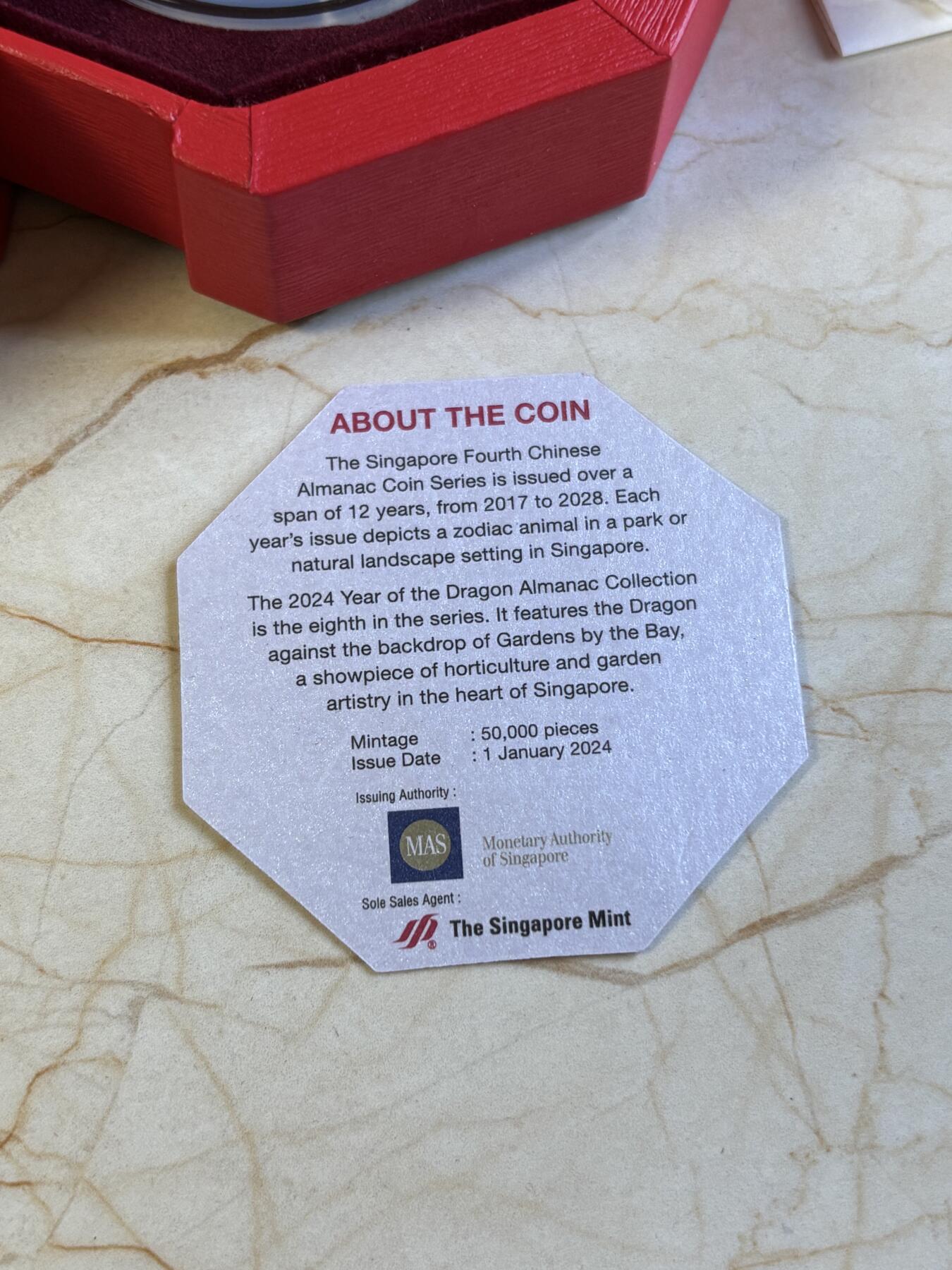 第196期拍卖 新加坡2024年十二生肖龙年铜镍纪念币带盒证书