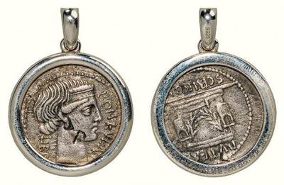 中贸圣佳2026四季・迎春拍卖会 六盈堂藏泉 钱币 证章 卡牌专场 - 古罗马共和时期好运女神1第纳尔银币镶嵌925银吊坠 直径22.5mm