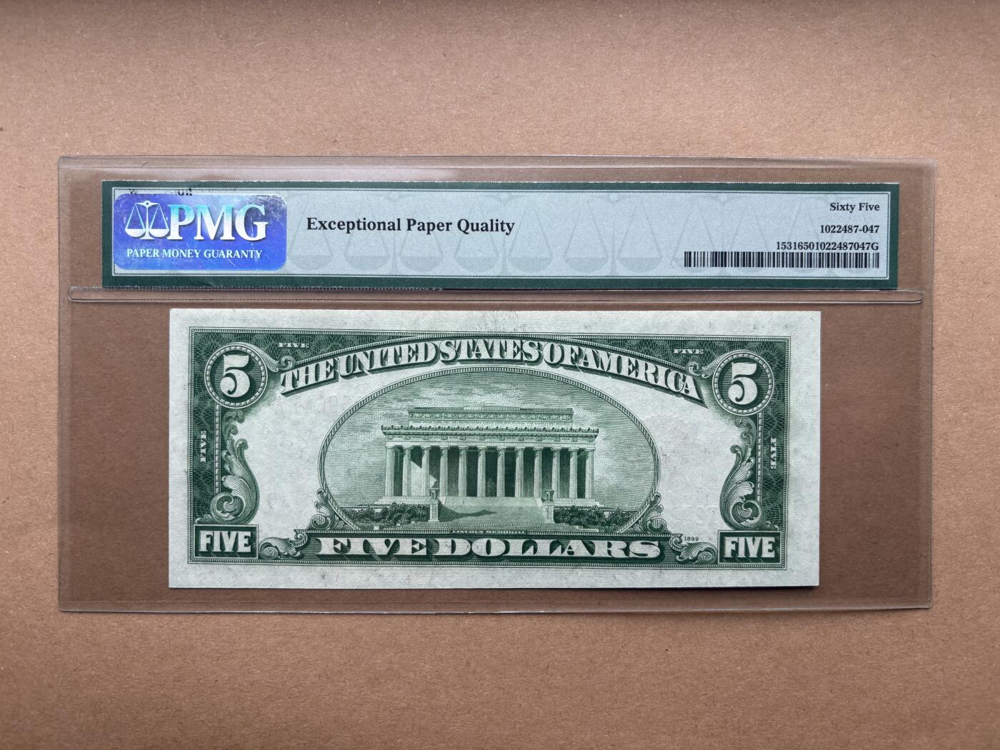 【礼羽收藏】🌏世界钱币拍卖第132期 1928F版 5美 稀少红色 政府券 PMG65E 稀少宽版Wide