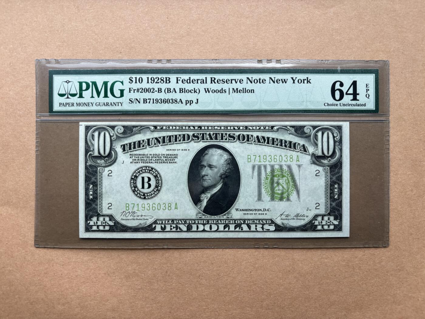 【礼羽收藏】🌏世界钱币拍卖第132期 1928B版 10美 稀少浅绿色 PMG64E