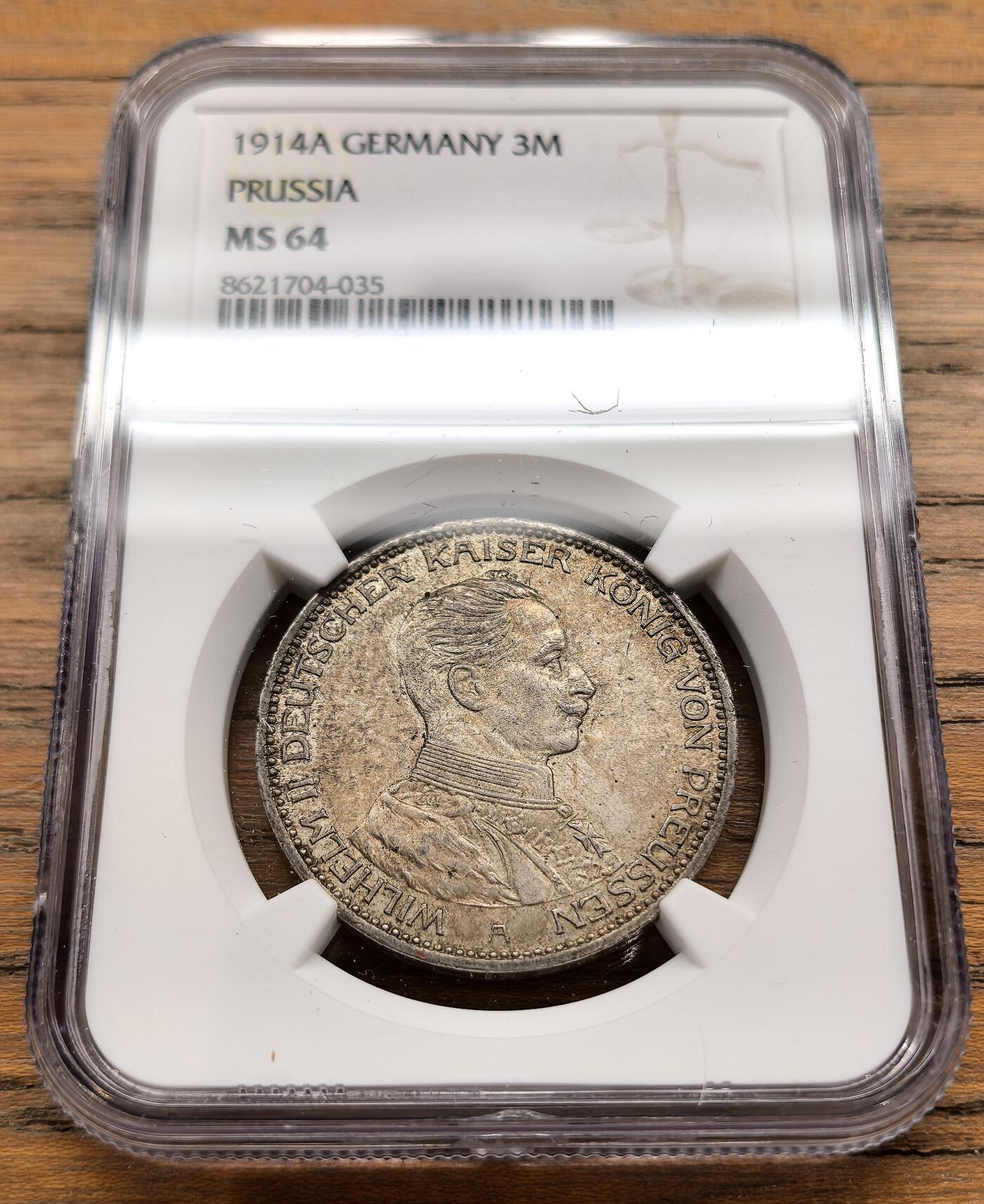 凡希社世界钱币微拍第三百二十二期 1914A德国普鲁士军装3马克NGC-MS64