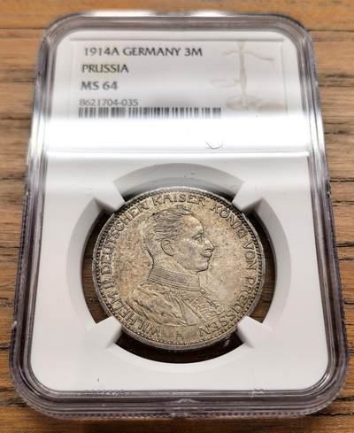 凡希社世界钱币微拍第三百二十二期 - 1914A德国普鲁士军装3马克NGC-MS64