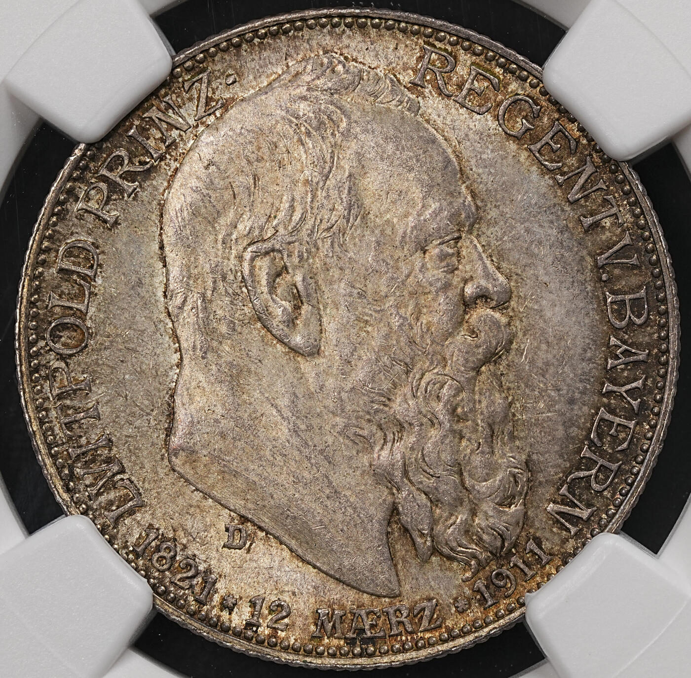 修遠堂世界钱币第111期 NGC MS64 1911年巴伐利亚摄政王90大寿纪念2马克银币