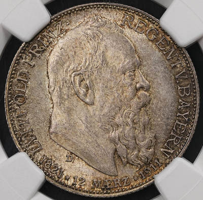 修遠堂世界钱币第111期 - NGC MS64 1911年巴伐利亚摄政王90大寿纪念2马克银币