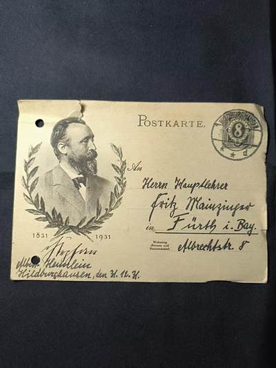 云宸嘉赏-勋臻佳藏四月精品甄选场次（低佣 一元一手） - 德意志路德维希百年纪念封  巴伐利亚州首席教师 弗里茨・迈青格收