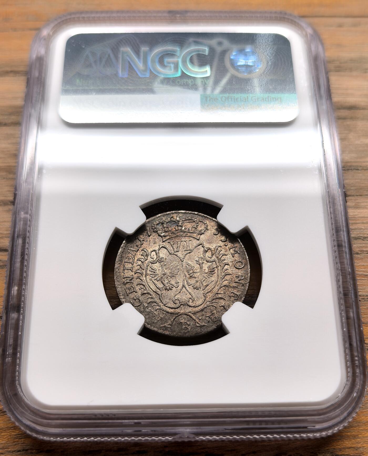 凡希社世界钱币微拍第三百二十二期 1755普鲁士王国腓特烈大帝6Gro银币NGC-MS62