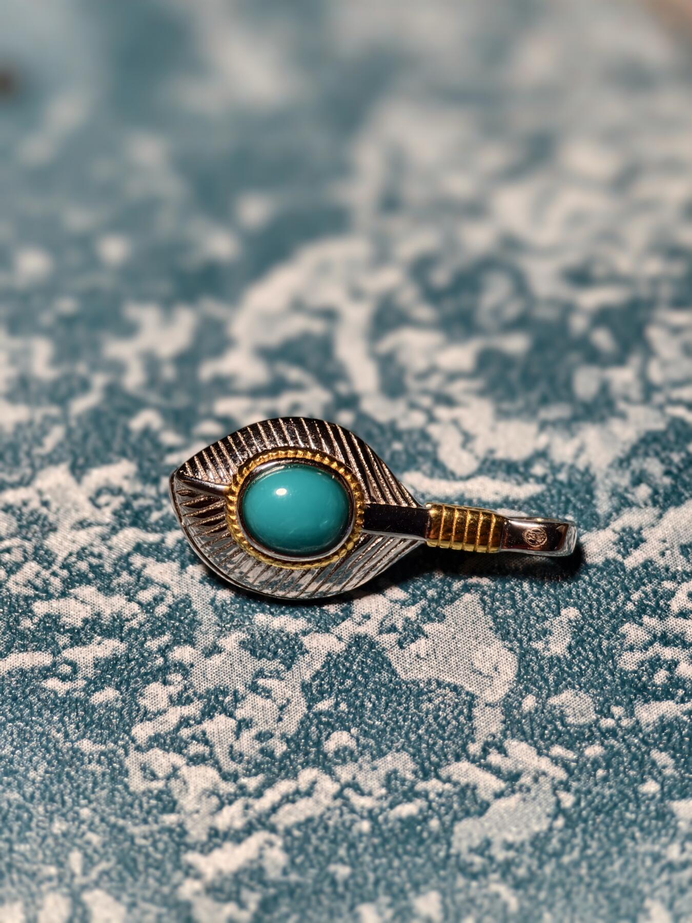 抚柳草堂-第二十四期章牌钱币  奖章勋章 满百包邮 放漏专场 银镶原矿绿松石羽毛卡子 925银镶嵌 高瓷高兰绿松石 支持国检 高端文玩定制款尾货放漏