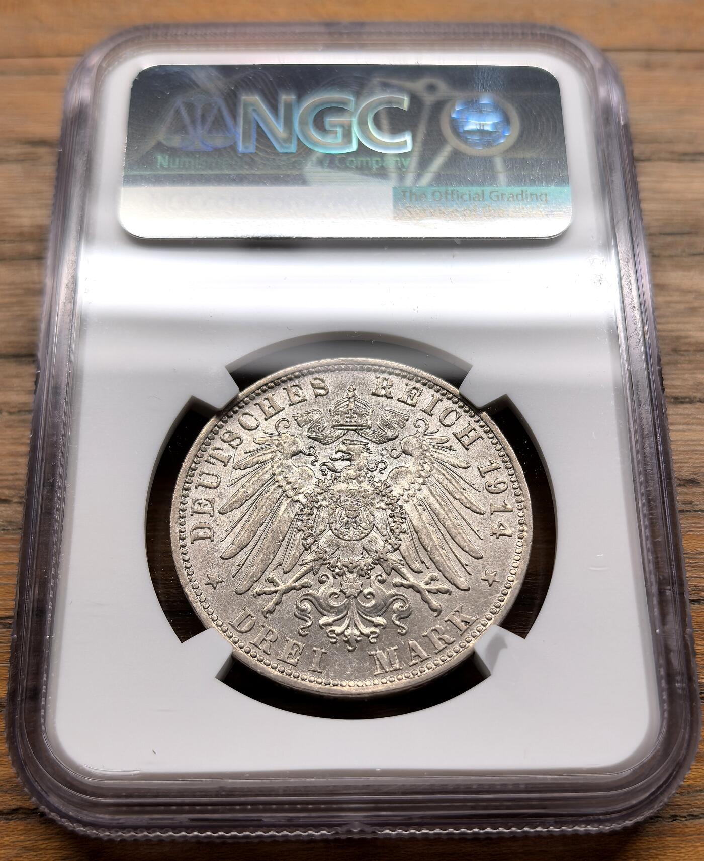 凡希社世界钱币微拍第三百二十二期 1914D德国巴伐利亚3马克银币NGC-MS62