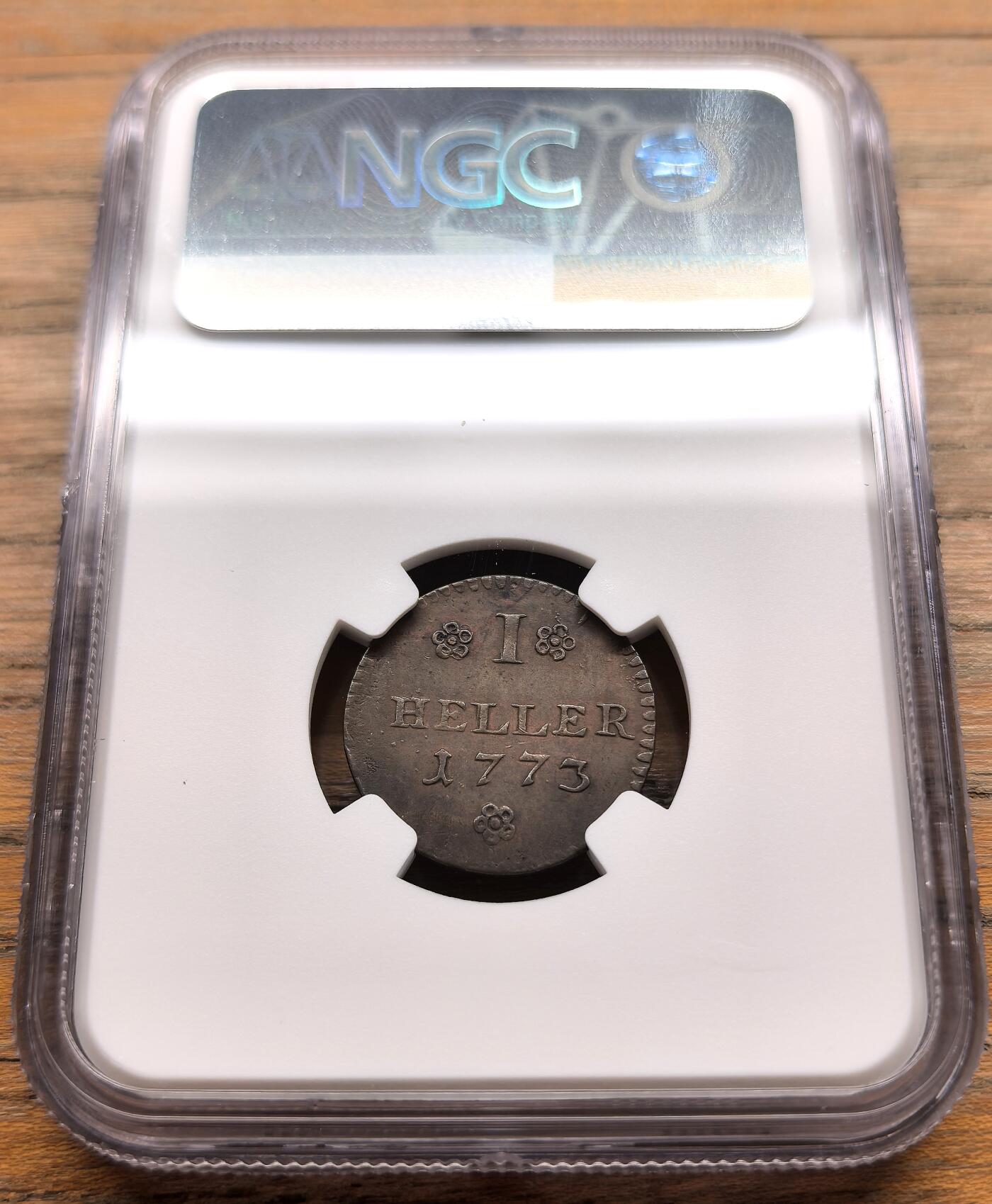 凡希社世界钱币微拍第三百二十二期 1773法兰克福自由市Heller铜币NGC-AUD