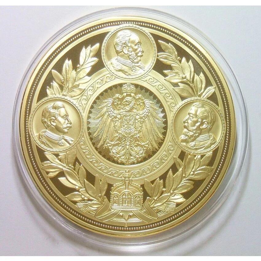 【艺术】德国艺术大章 三皇之年+鹰徽 高浮雕精制彩色超大镀金章 70MM 120克