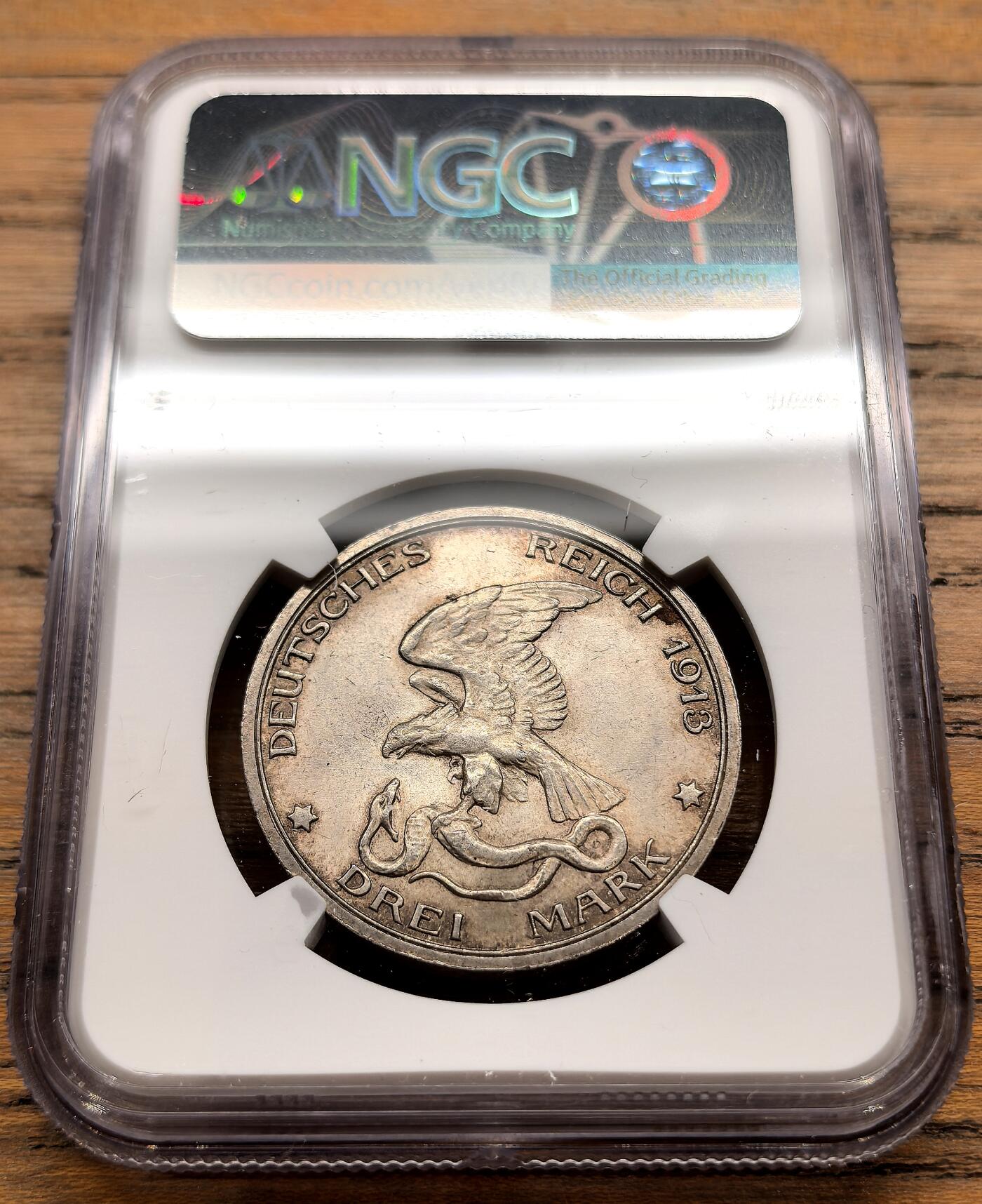 凡希社世界钱币微拍第三百二十二期 1913A德国普鲁士击败拿破仑3马克纪念银币NGC-MS63