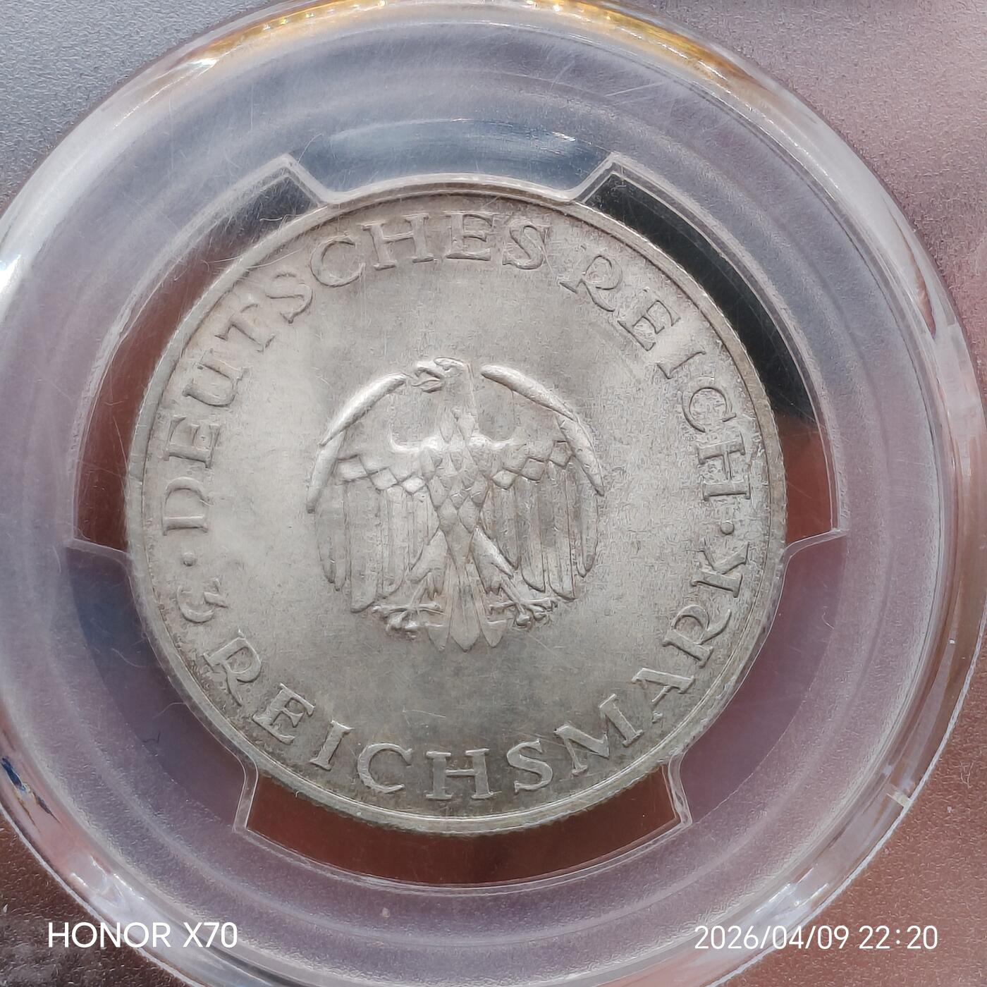 德国魏玛1929年F版3马克莱辛银币