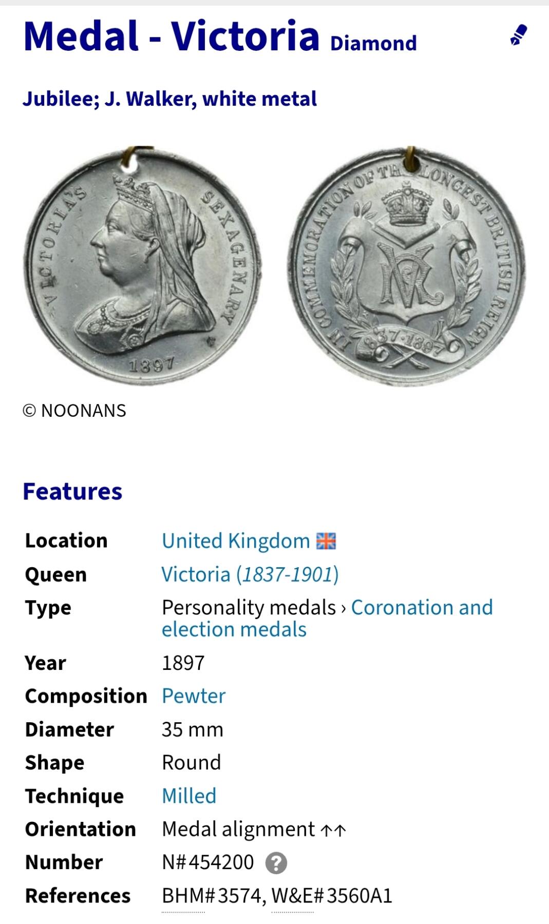 2026年第四十三场(总第二百一十二场）外国好品散币场(免佣金) 英国🇬🇧1897年维多利亚女王登基60周年钻禧纪念章，Numista 稀有度100