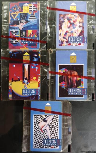 公藏第63期裸卡拍卖 匈牙利电讯IC卡（欧谱艺术几何抽象风格）5全原封套。芯片光亮。