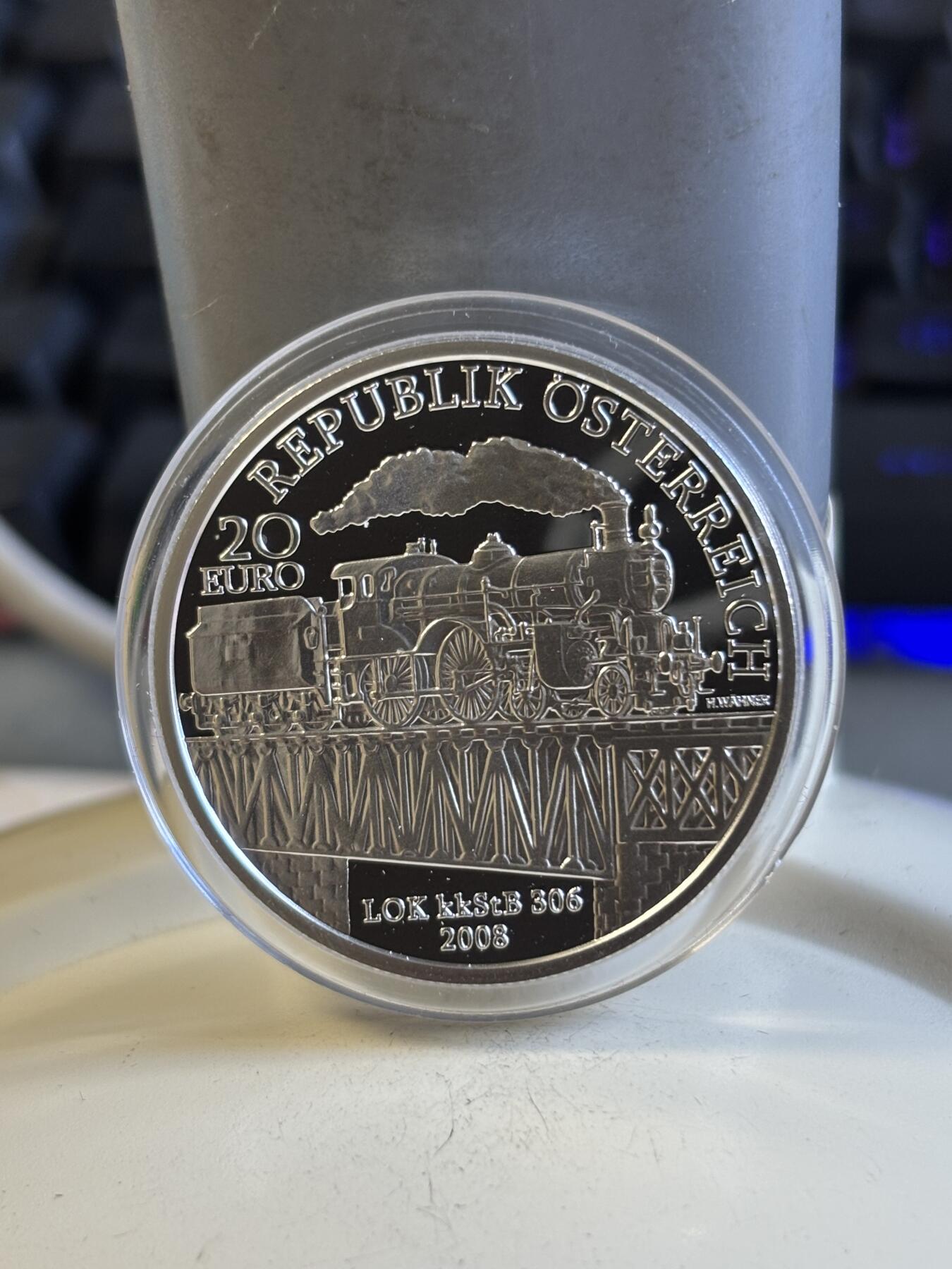 第197期拍卖 奥地利2008年铁路系列4维也纳西火车站纪念银币，900银，18克