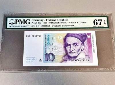 【礼羽收藏】🌏世界钱币拍卖第132期 - 德国 1999年10马克 数学家高斯 PMG67EPQ