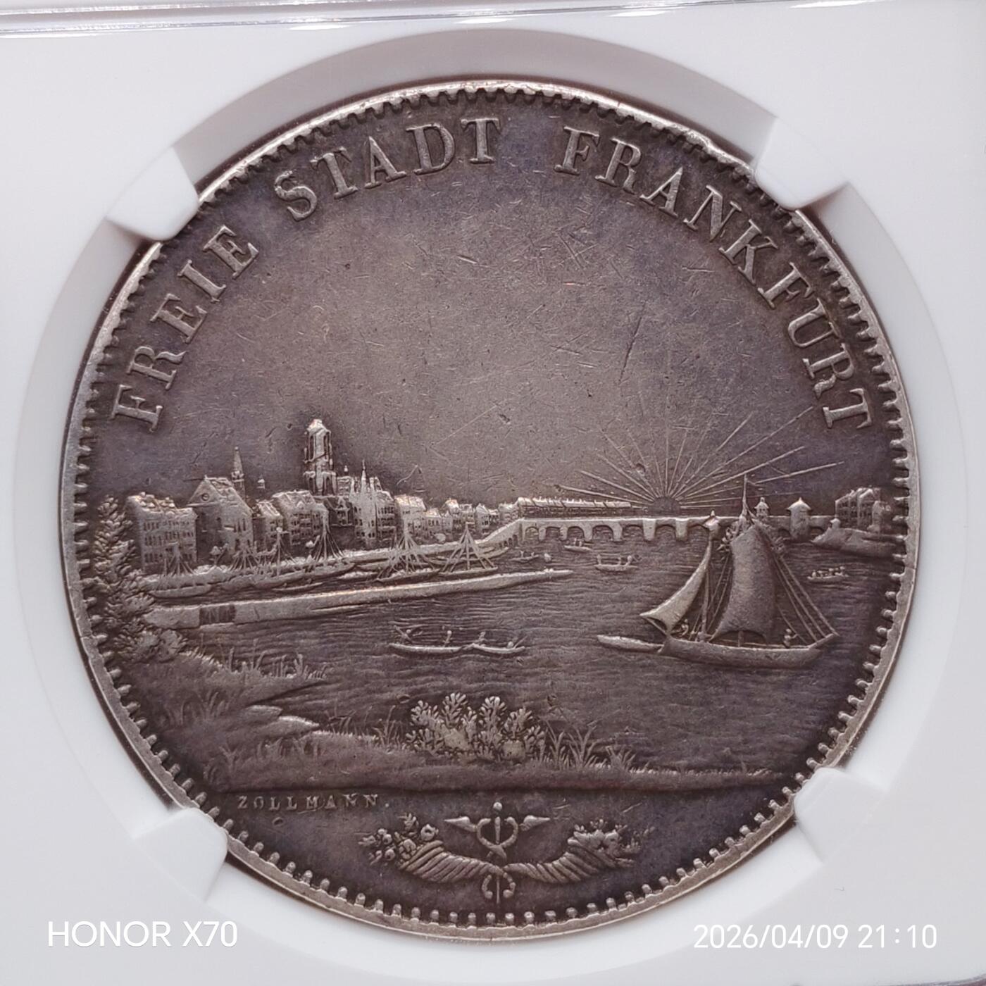 德国法兰克福1844年2泰勒3.5盾景观大银币