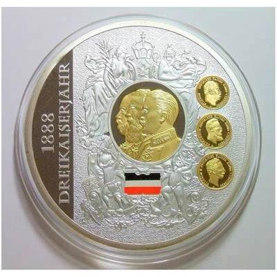 【艺术】德国艺术大章 三皇之年+三皇金币+鹰徽铁十字 高浮雕精制彩色超大镀金章 70MM  121克 - 【艺术】德国艺术大章 三皇之年+三皇金币+鹰徽铁十字 高浮雕精制彩色超大镀金章 70MM  121克