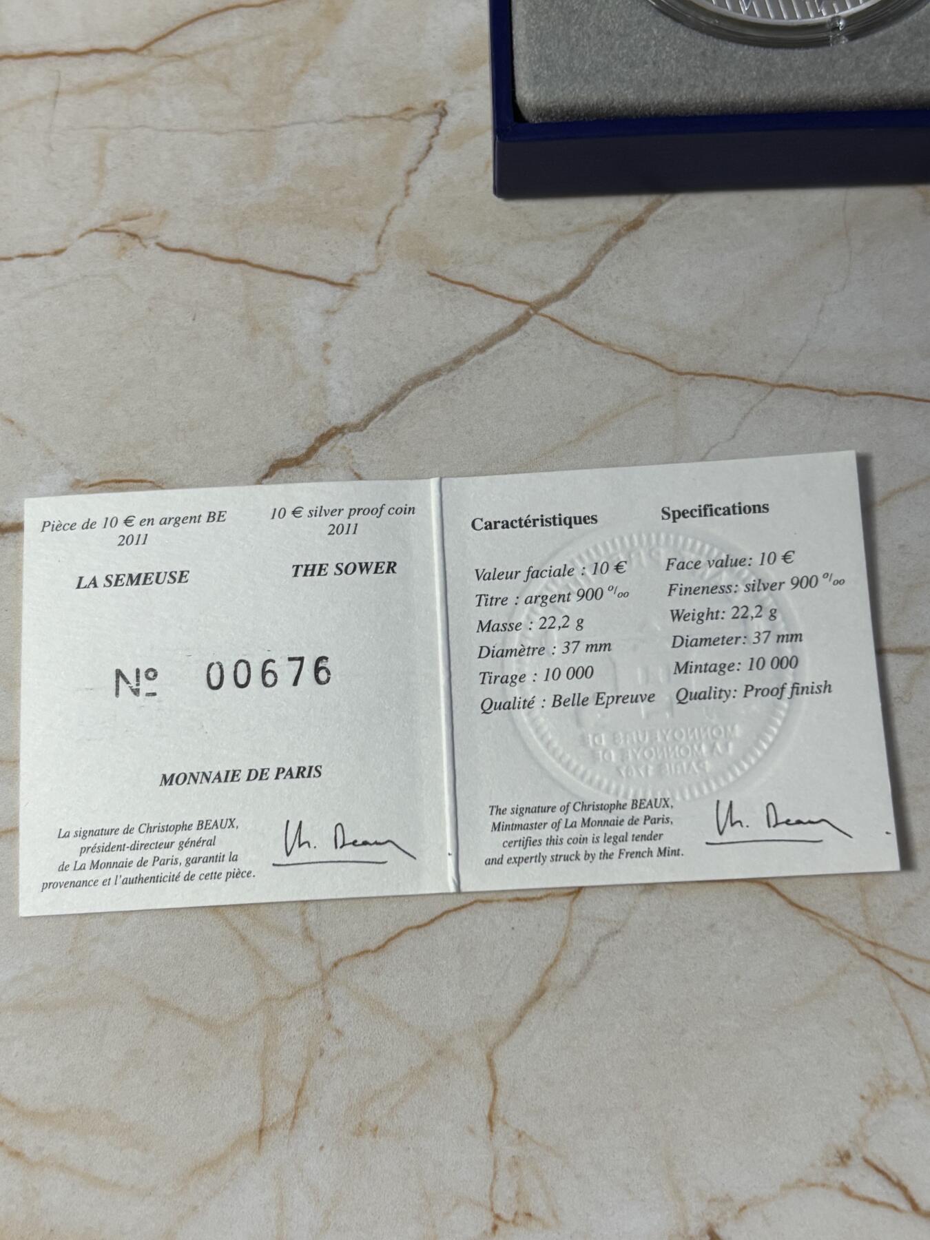 第197期拍卖 法国2011年纪念银币3枚套，900银，22.2克*3，发行10000枚