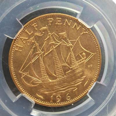 4月11日结束，成斌徽章钱币专场 - 众诚评级 英国1/2便士铜币 卷拆品