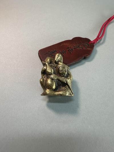 民国至建国初实心老黄铜刘海戏金蟾造像挂坠 传世良美品 包老保真 吉祥招财 - 民国至建国初实心老黄铜刘海戏金蟾造像挂坠 传世良美品 包老保真 吉祥招财