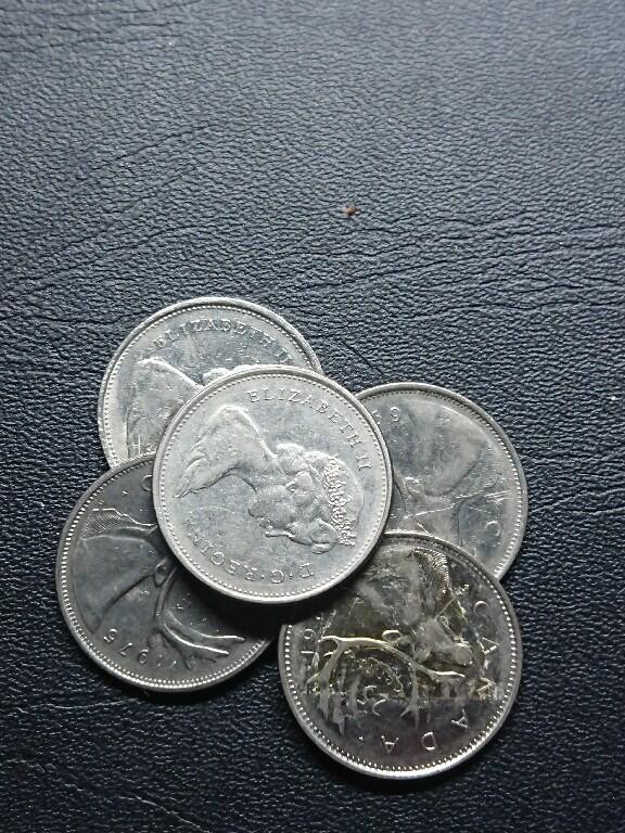 松南世界钱币——260409 加拿大驯鹿25分镍币5枚1