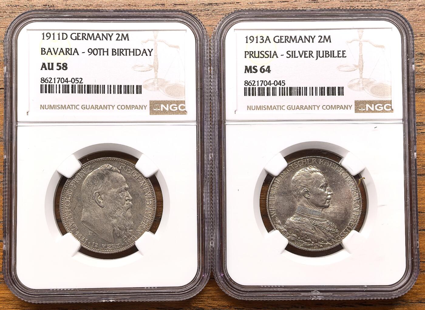 凡希社世界钱币微拍第三百二十二期 德国巴伐利亚普鲁士2马克银币两枚NGC