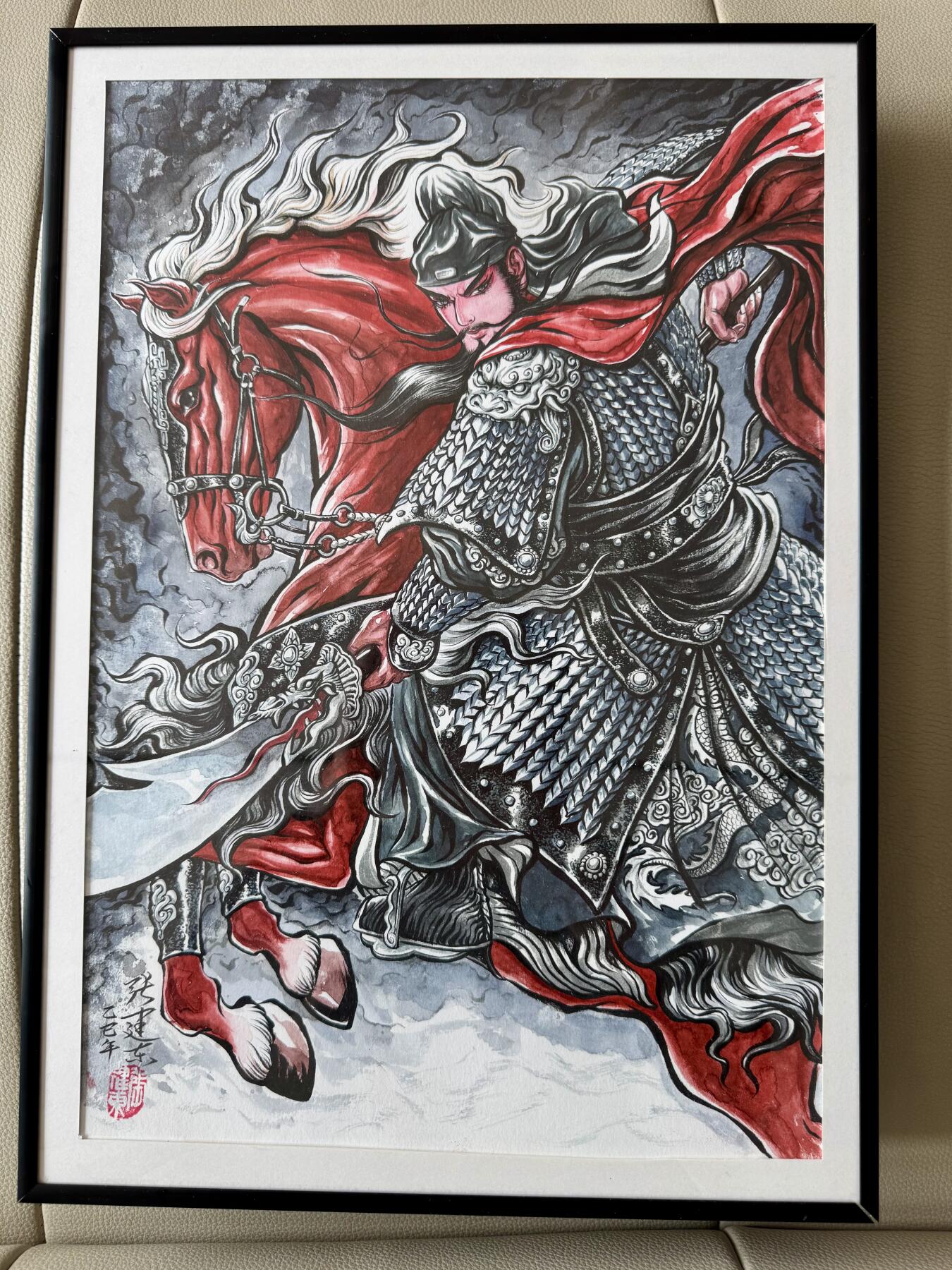 大麦马年第二场 张建东手绘画 关羽 已装裱 尺寸：内26.5cm*38. 8外30.5cm*44.5cm 