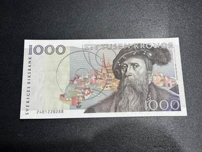 《外钞收藏家》第六百二十六期（精品场）（长期征集拍品、欢迎藏友们联系合作） - 瑞典1000克朗 初版 全新UNC 尾88 靓号