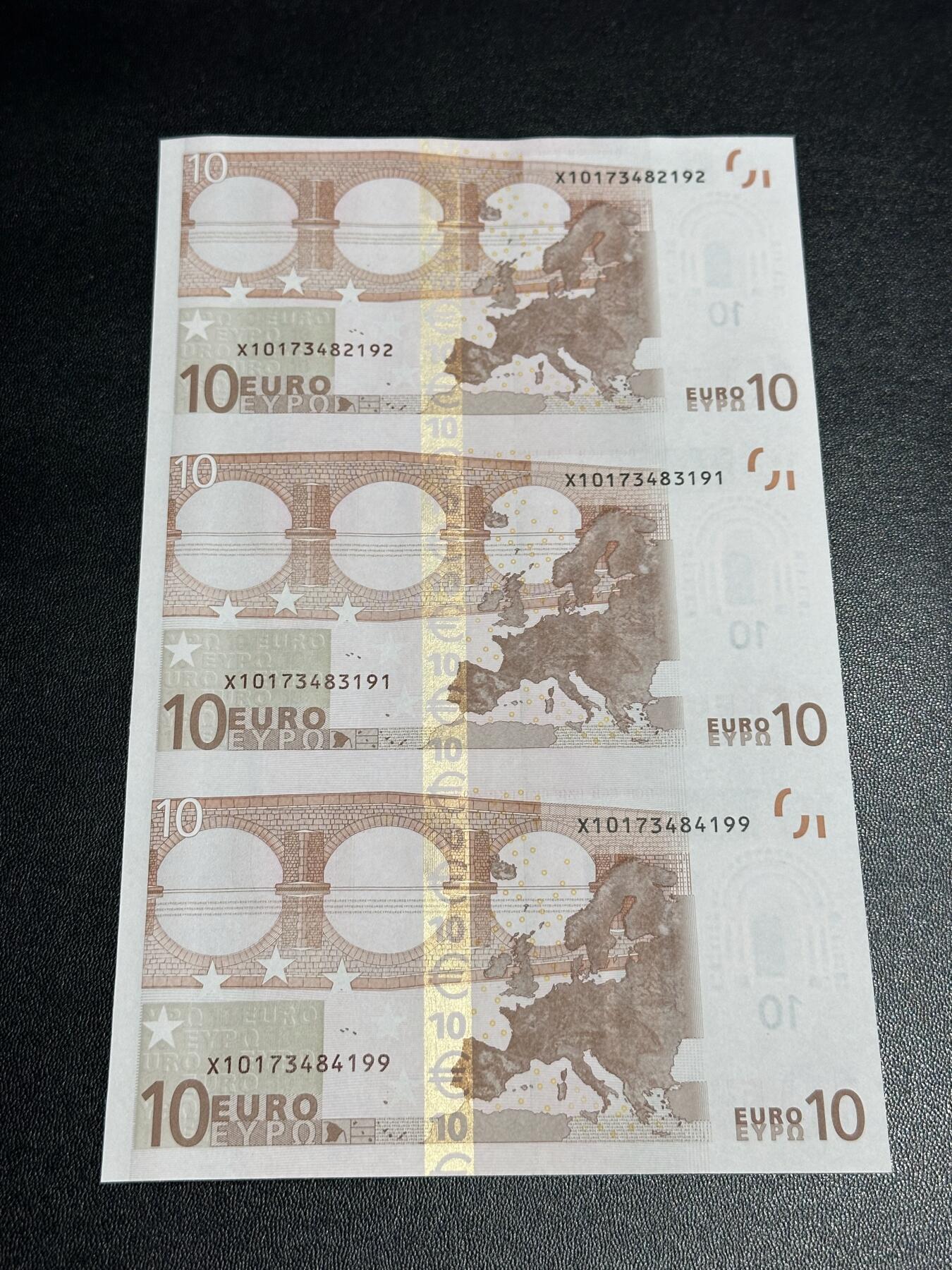 《外钞收藏家》第六百二十六期（精品场）（长期征集拍品、欢迎藏友们联系合作） 德国版一签10欧元 3连体 全新 底边轻微不绝