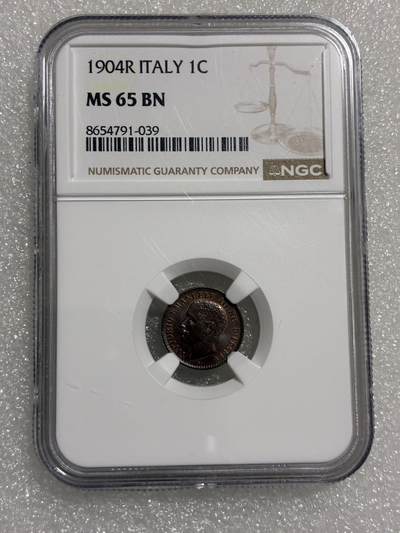 NGC MS65BN 意大利 1904年R 1分 铜币 - NGC MS65BN 意大利 1904年R 1分 铜币