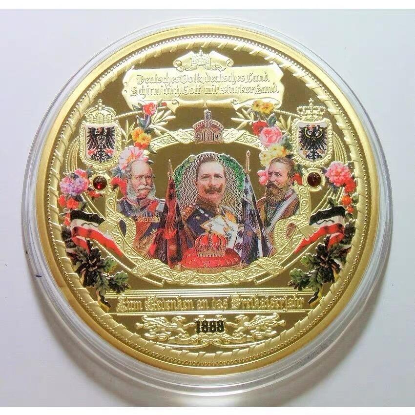 【艺术】德国艺术大章 三皇之年+鹰徽 高浮雕精制彩色超大镀金章 70MM 120克