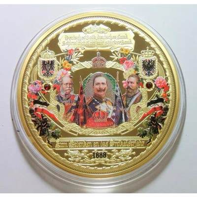 【艺术】德国艺术大章 三皇之年+鹰徽 高浮雕精制彩色超大镀金章 70MM 120克 - 【艺术】德国艺术大章 三皇之年+鹰徽 高浮雕精制彩色超大镀金章 70MM 120克